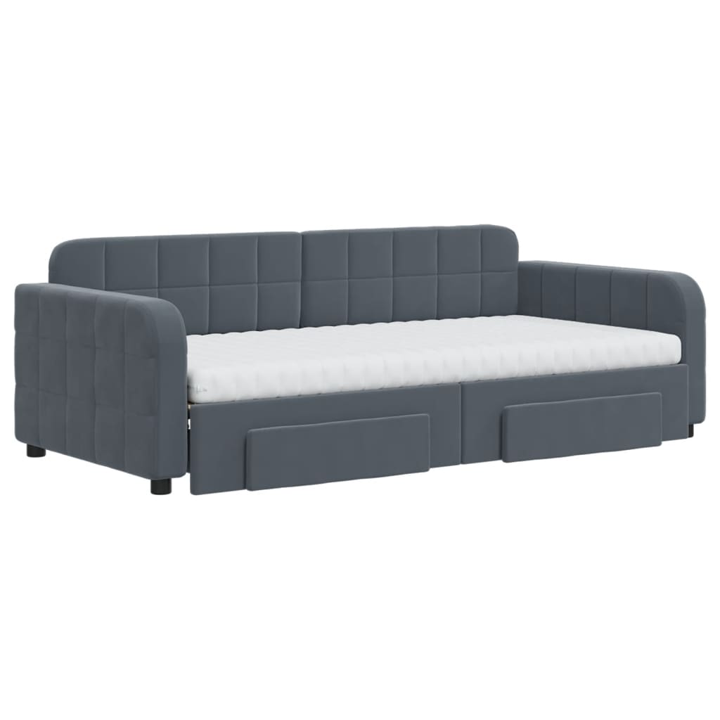 Daybed with Trundle and Drawers Dark Grey 90x190 cm Velvet