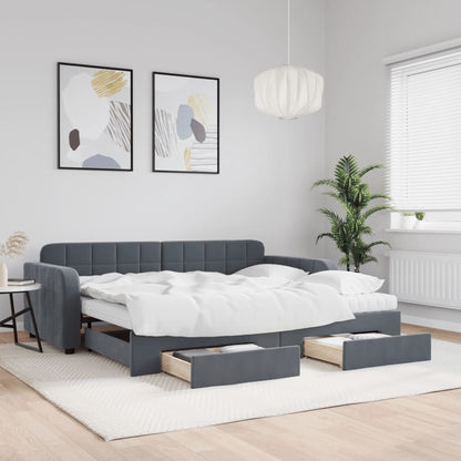 Daybed with Trundle and Drawers Dark Grey 90x190 cm Velvet