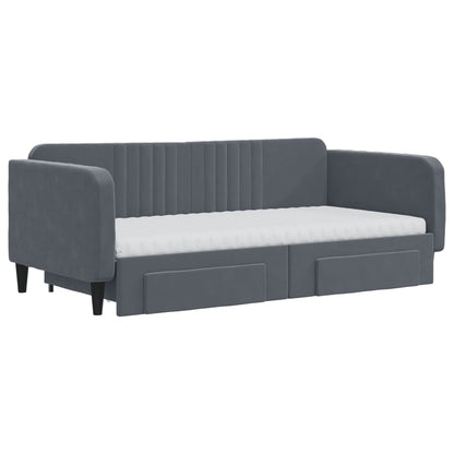 Daybed with Trundle and Drawers Dark Grey 90x190 cm Velvet