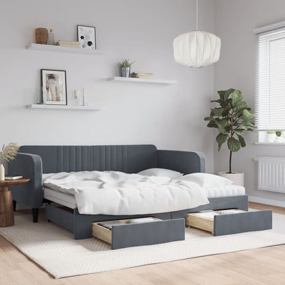 Daybed with Trundle and Drawers Dark Grey 90x190 cm Velvet