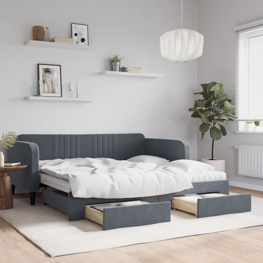 Daybed with Trundle and Drawers Dark Grey 90x190 cm Velvet