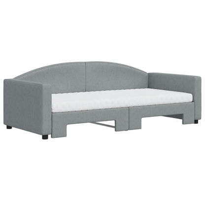 Daybed with Trundle and Mattresses Light Grey 90x190 cm Fabric