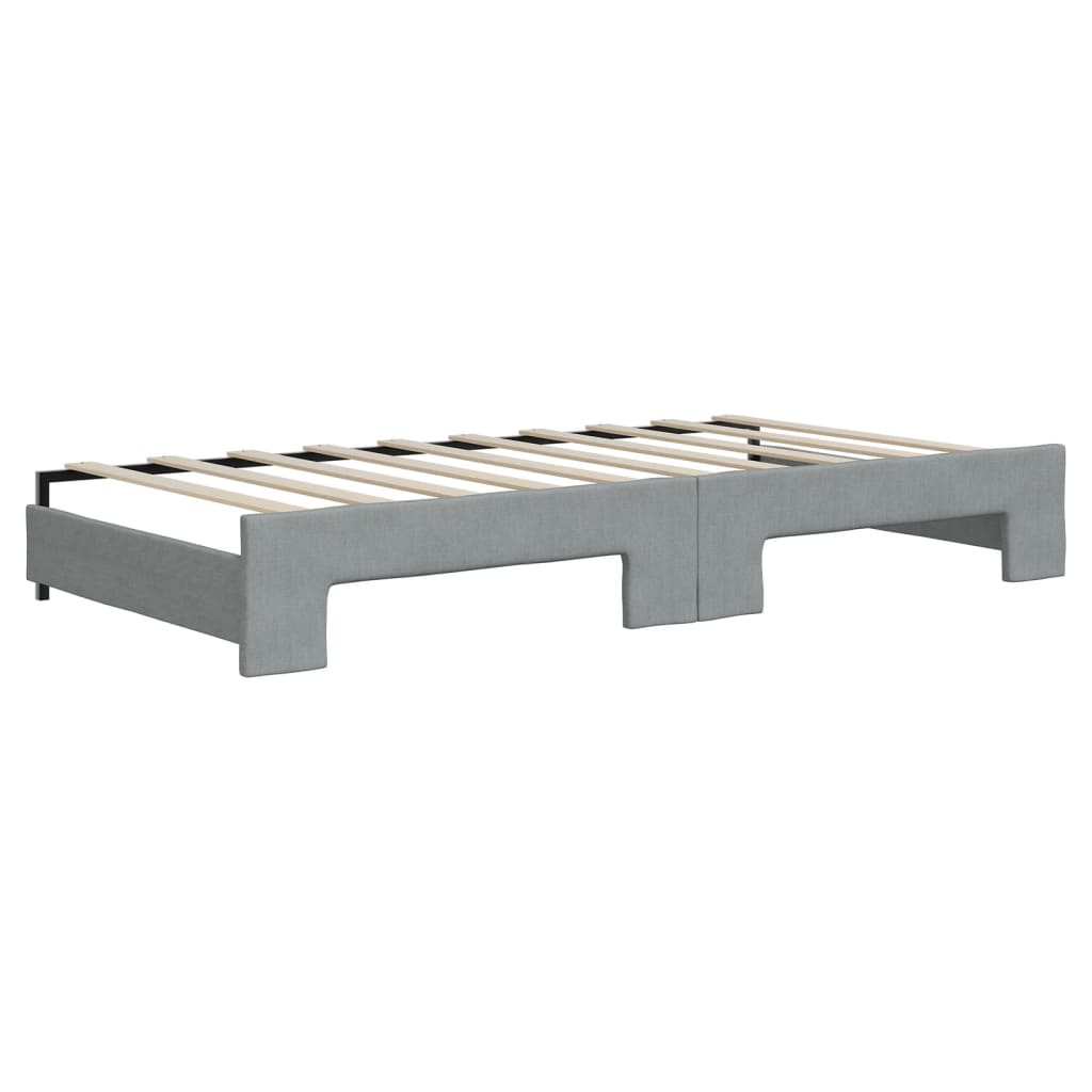 Daybed with Trundle and Mattresses Light Grey 90x190 cm Fabric