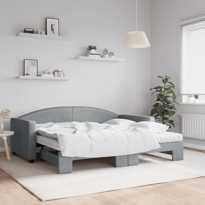 Daybed with Trundle and Mattresses Light Grey 90x190 cm Fabric