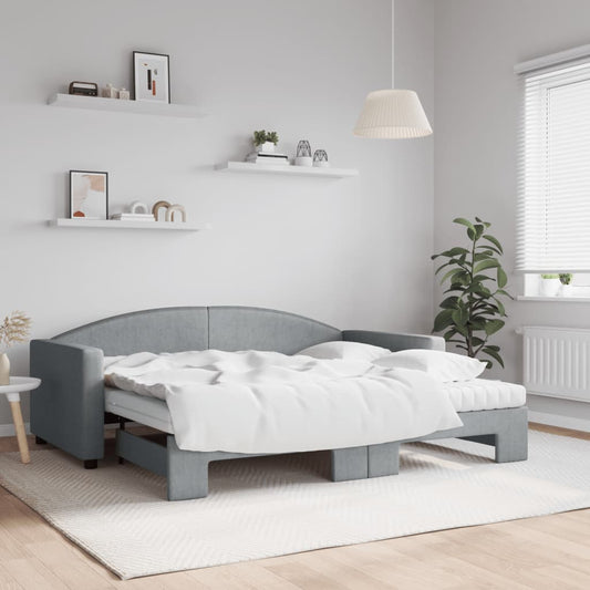 Daybed with Trundle and Mattresses Light Grey 90x190 cm Fabric