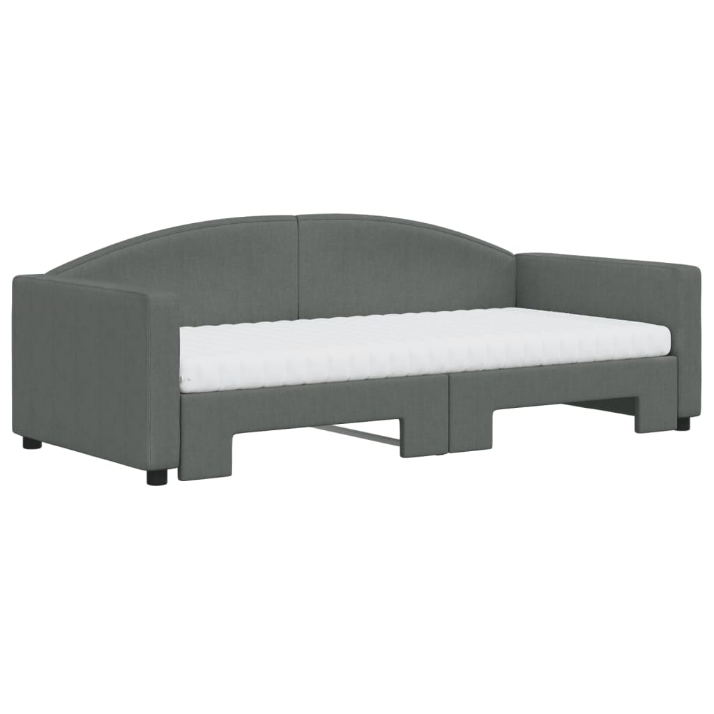 Daybed with Trundle and Mattresses Dark Grey 90x190 cm Fabric