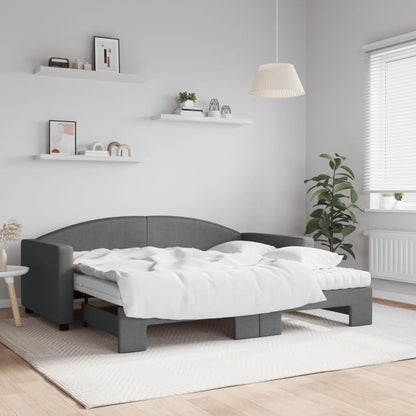 Daybed with Trundle and Mattresses Dark Grey 90x190 cm Fabric