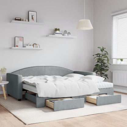 Daybed with Trundle and Drawers Light Grey 90x190 cm Fabric