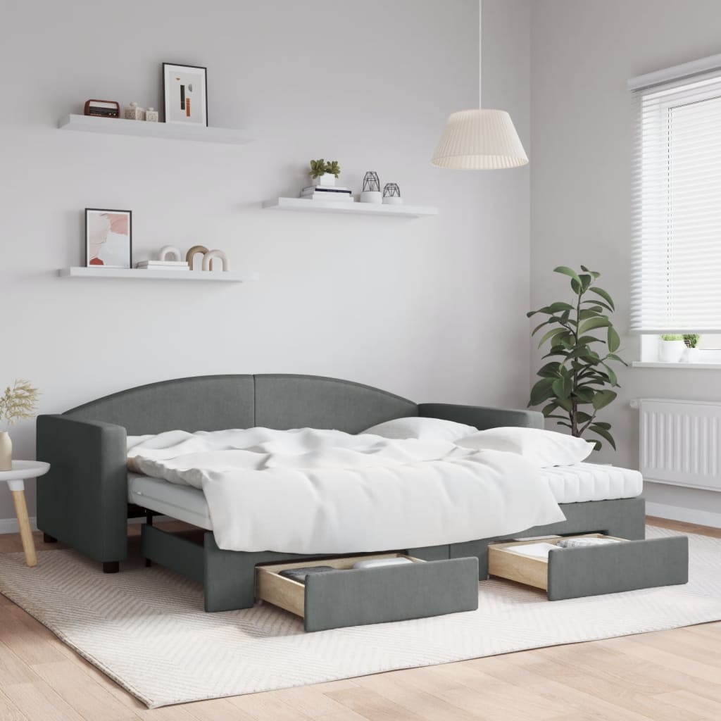 Daybed with Trundle and Drawers Dark Grey 90x190 cm Fabric