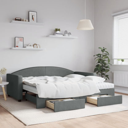 Daybed with Trundle and Drawers Dark Grey 90x190 cm Fabric