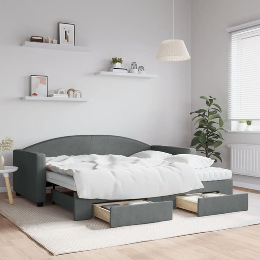 Daybed with Trundle and Drawers Dark Grey 90x190 cm Fabric