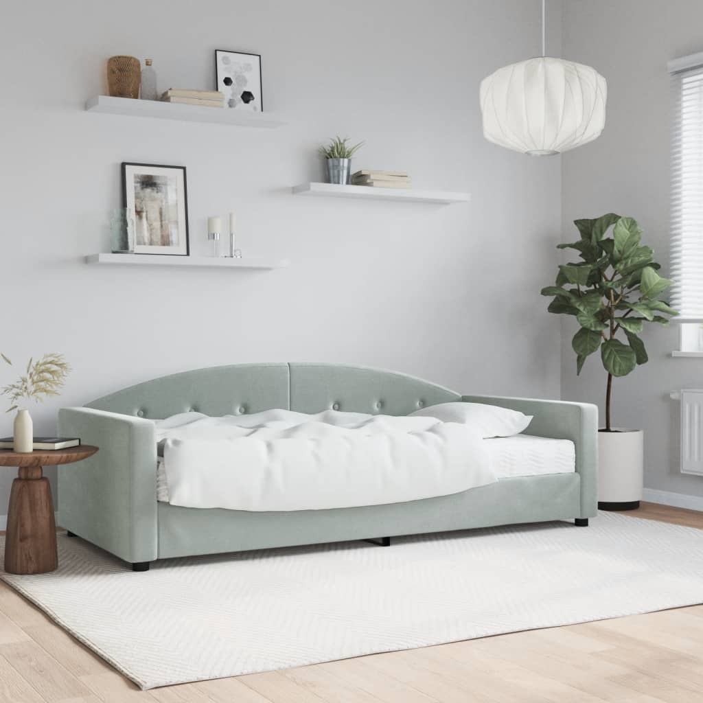 Daybed with Mattress Light Grey 90x190 cm Velvet