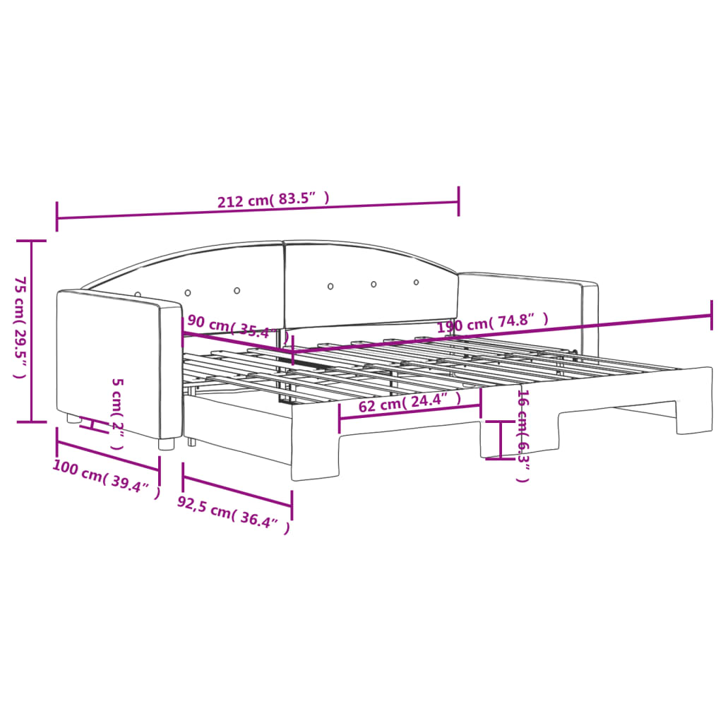 Daybed with Trundle without Mattress Light Grey 90x190 cm Single