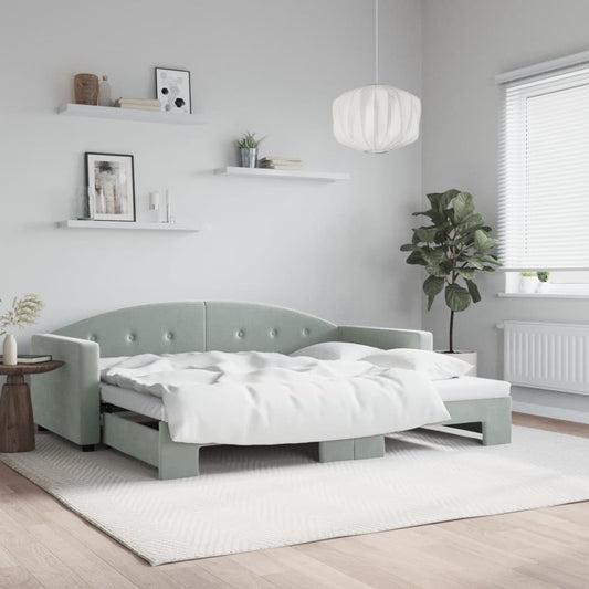 Daybed with Trundle without Mattress Light Grey 90x190 cm