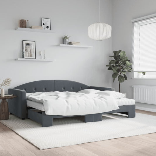Daybed with Trundle and Mattresses Dark Grey 90x190 cm Velvet