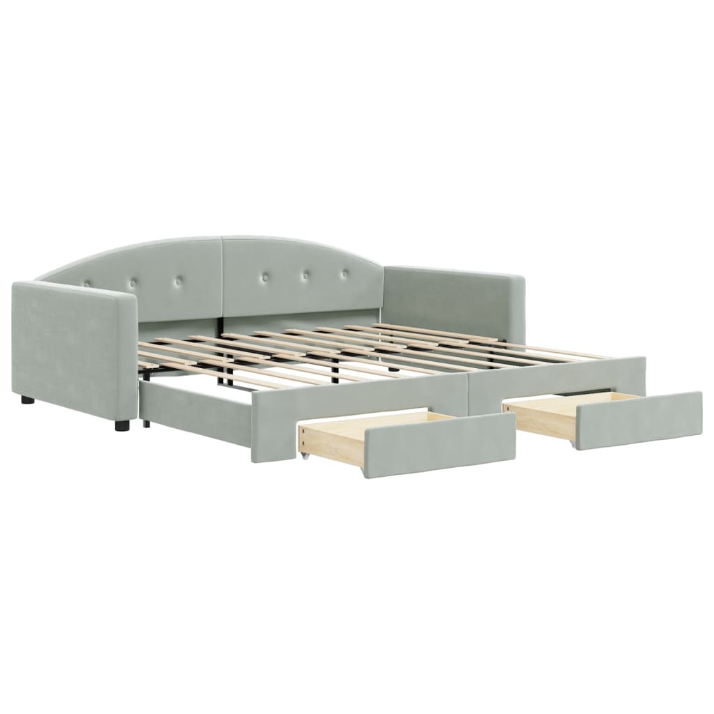Daybed with Trundle&Drawers without Mattress Light Grey 90x190 cm Single