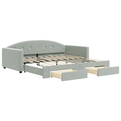 Daybed with Trundle&Drawers without Mattress Light Grey 90x190 cm Single