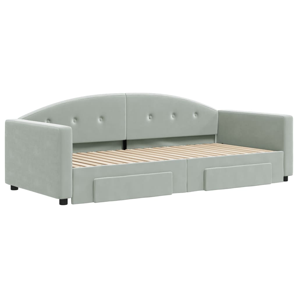 Daybed with Trundle&Drawers without Mattress Light Grey 90x190 cm Single