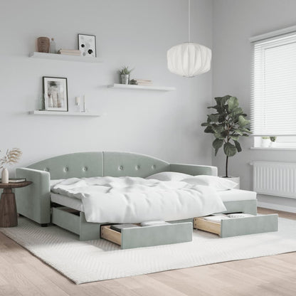 Daybed with Trundle&Drawers without Mattress Light Grey 90x190 cm Single