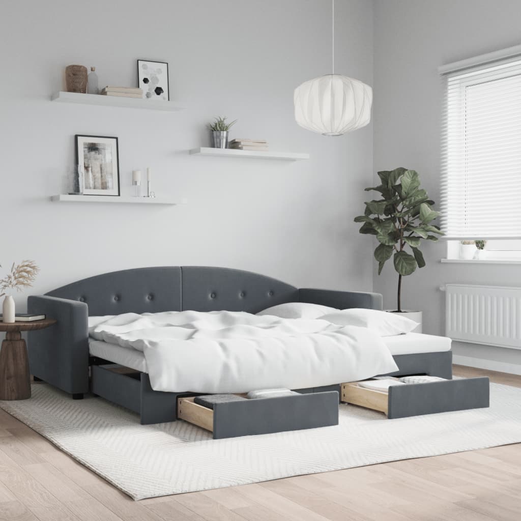 Daybed with Trundle&Drawers without Mattress Dark Grey 90x190 cm Single