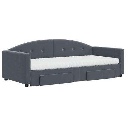 Daybed with Trundle and Drawers Dark Grey 90x190 cm Velvet