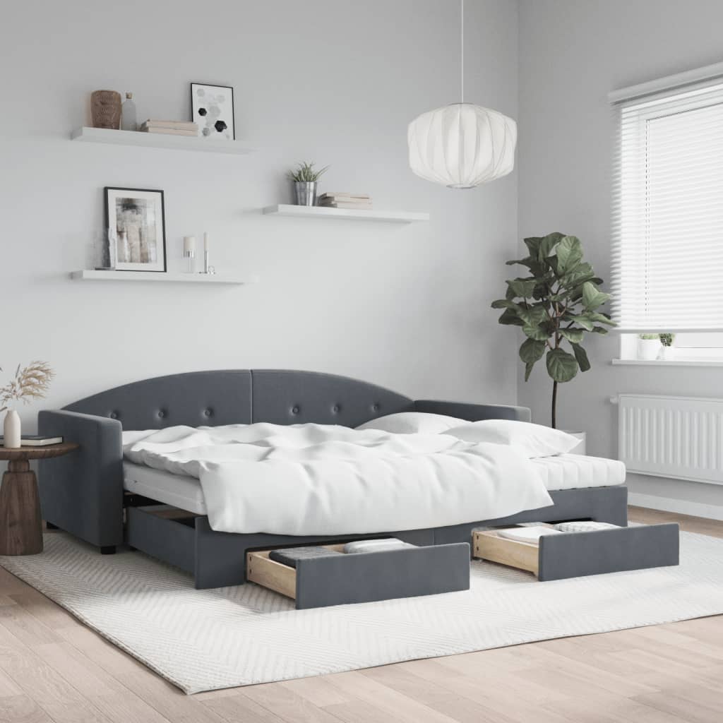 Daybed with Trundle and Drawers Dark Grey 90x190 cm Velvet