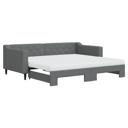 Daybed with Trundle and Mattresses Dark Grey 90x190 cm Fabric