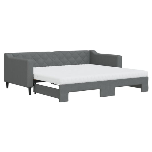 Daybed with Trundle and Mattresses Dark Grey 90x190 cm Fabric