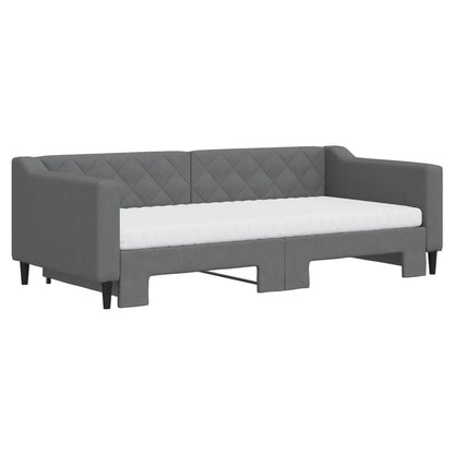 Daybed with Trundle and Mattresses Dark Grey 90x190 cm Fabric