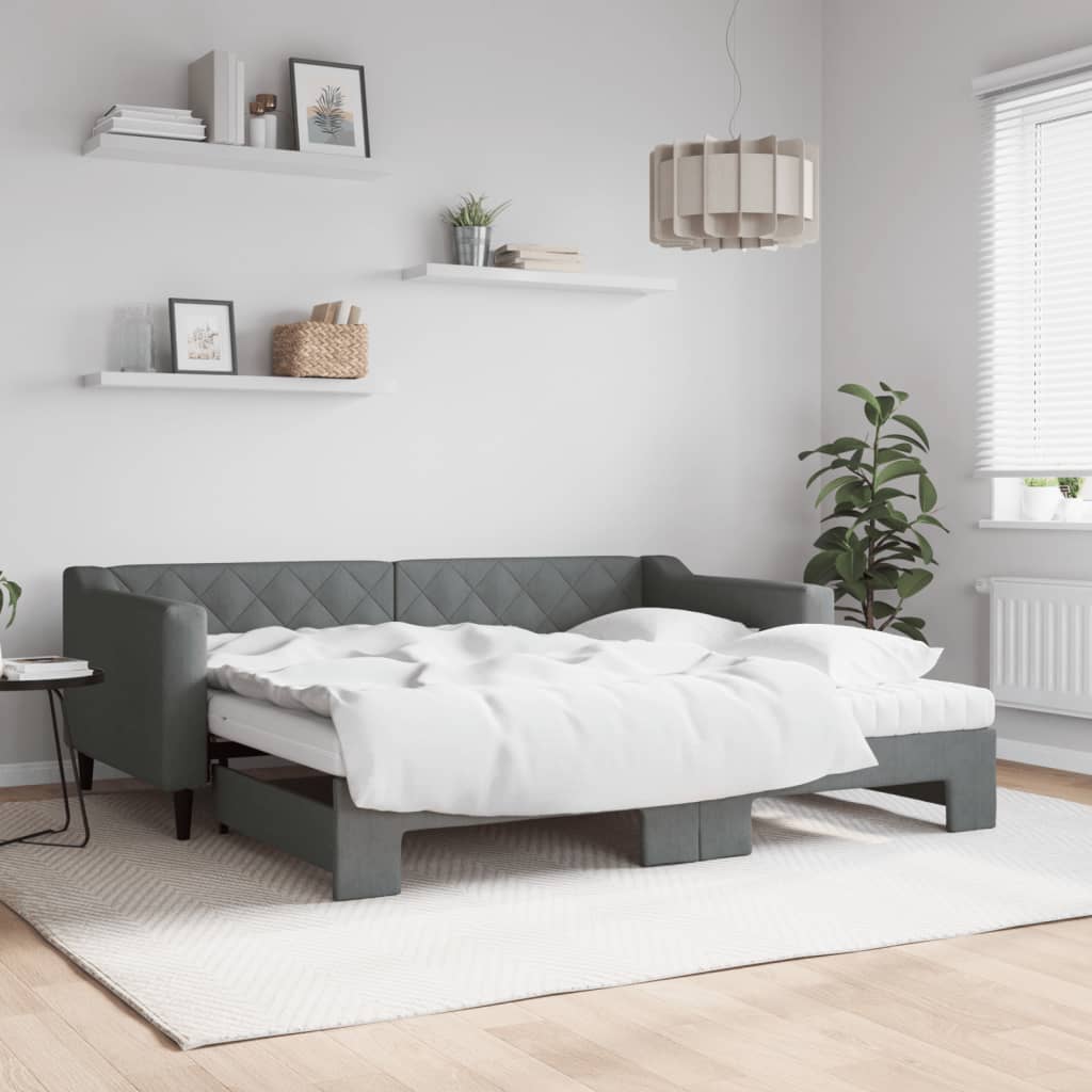 Daybed with Trundle and Mattresses Dark Grey 90x190 cm Fabric