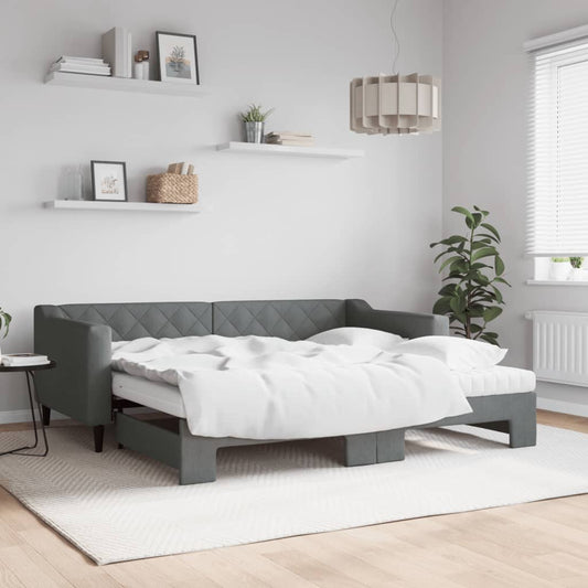 Daybed with Trundle and Mattresses Dark Grey 90x190 cm Fabric