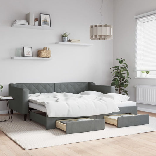 Daybed with Trundle&Drawers without Mattress Dark Grey 90x190cm