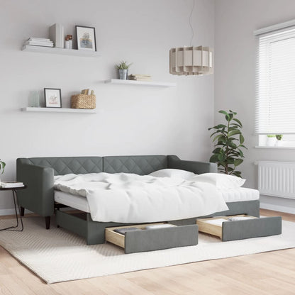 Daybed with Trundle and Drawers Dark Grey 90x190 cm Fabric