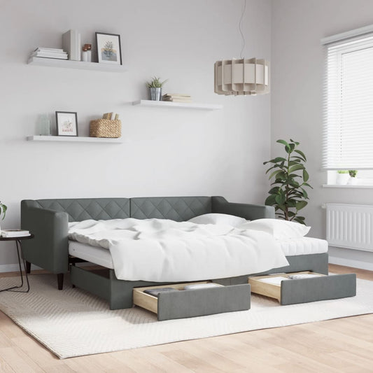 Daybed with Trundle and Drawers Dark Grey 90x190 cm Fabric