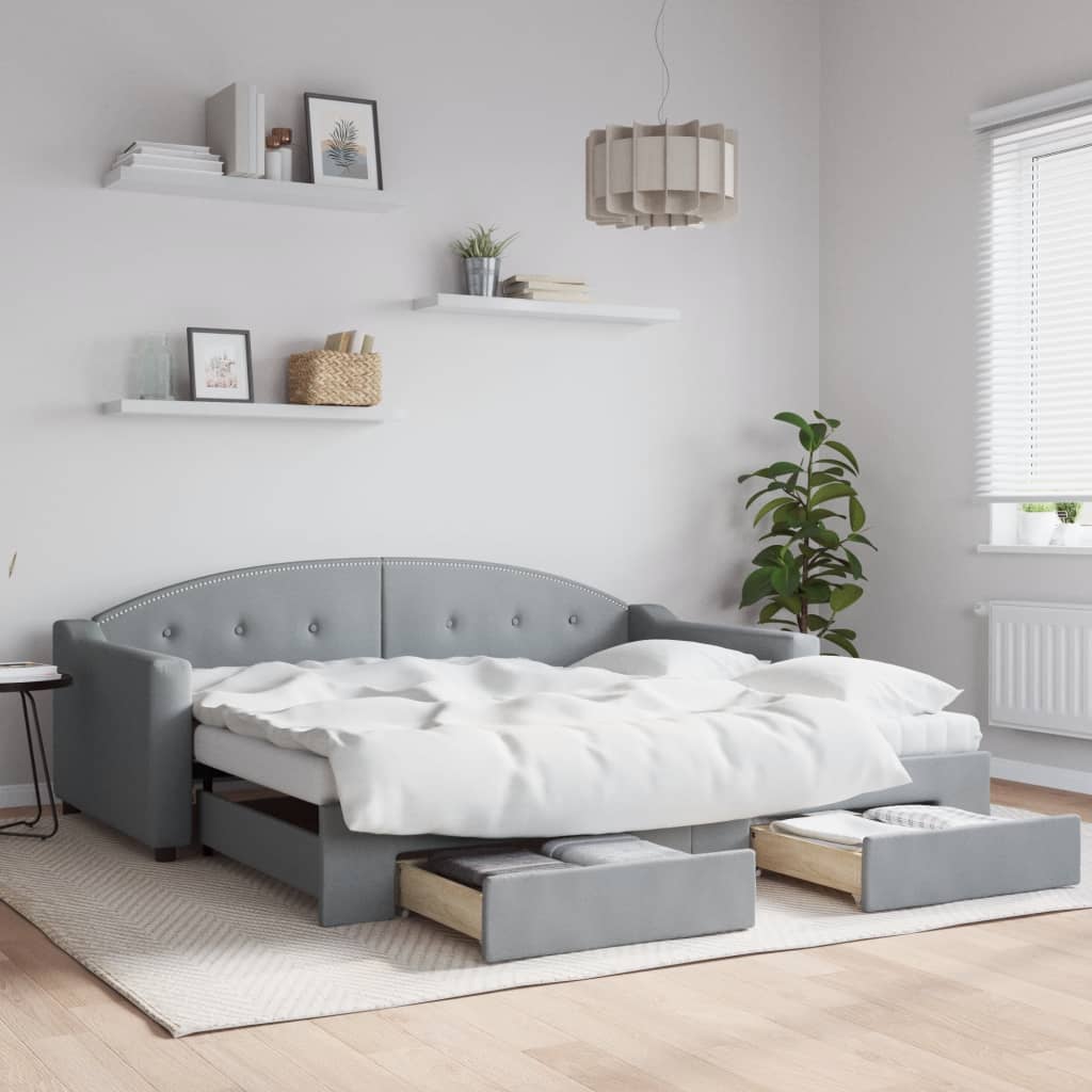 Daybed with Trundle and Drawers Dark Grey 90x190 cm Fabric