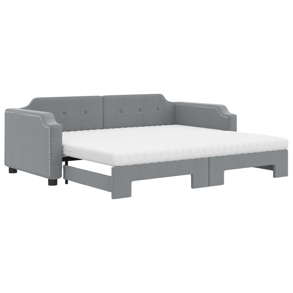 Daybed with Trundle and Mattresses Light Grey 90x190 cm Fabric