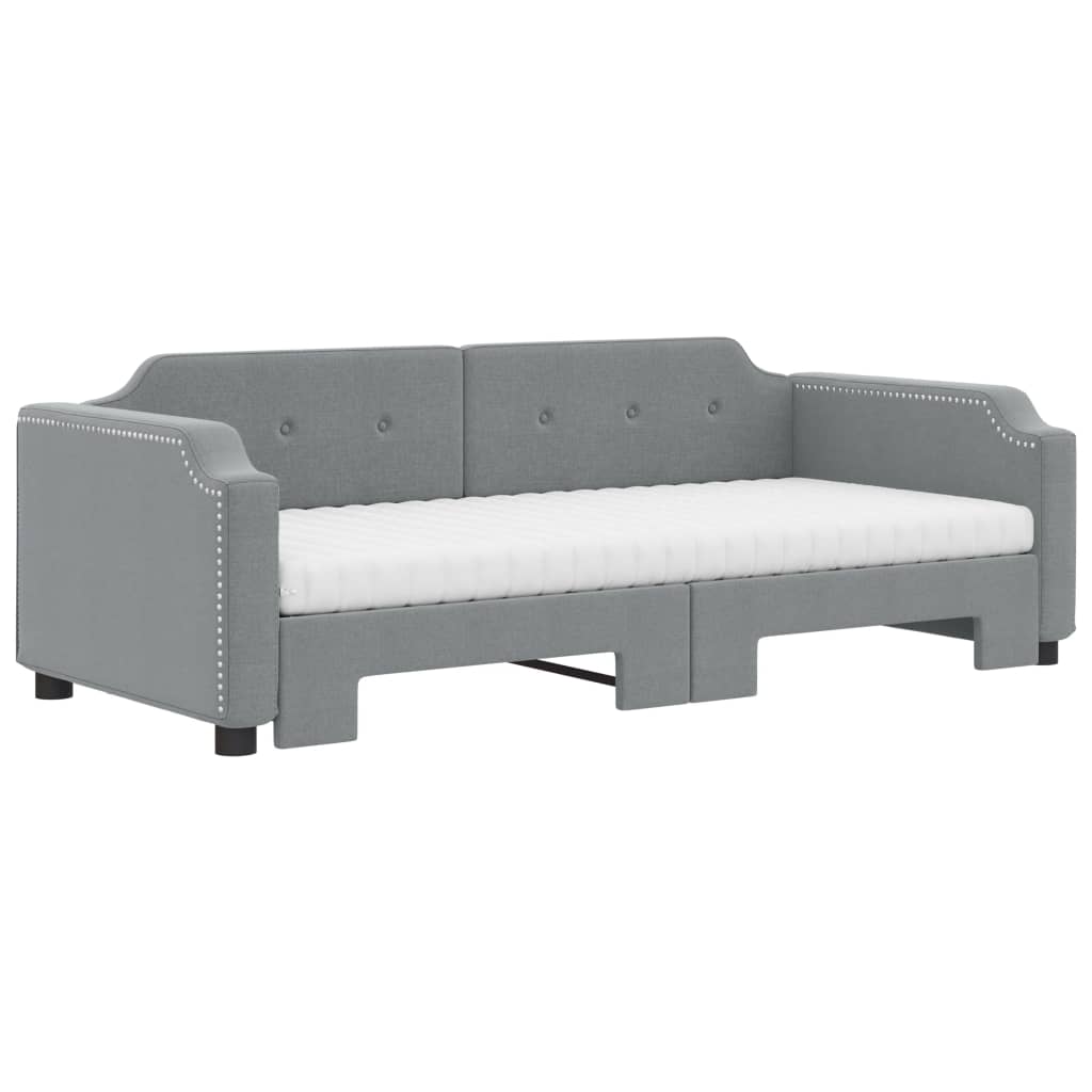 Daybed with Trundle and Mattresses Light Grey 90x190 cm Fabric