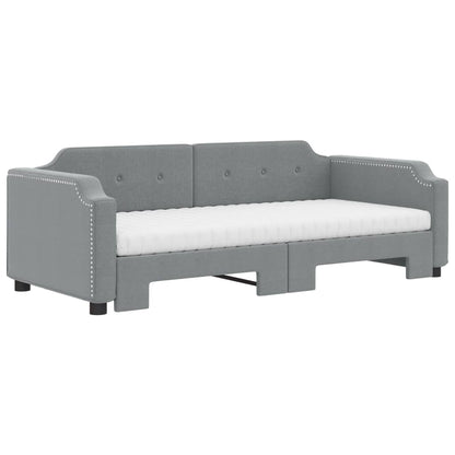 Daybed with Trundle and Mattresses Light Grey 90x190 cm Fabric