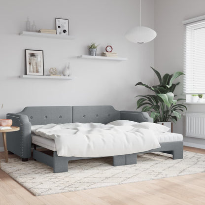 Daybed with Trundle and Mattresses Light Grey 90x190 cm Fabric