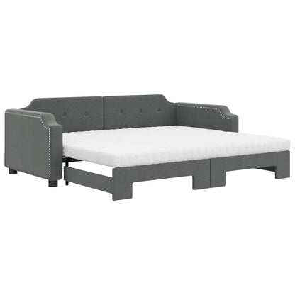 Daybed with Trundle and Mattresses Dark Grey 90x190 cm Fabric
