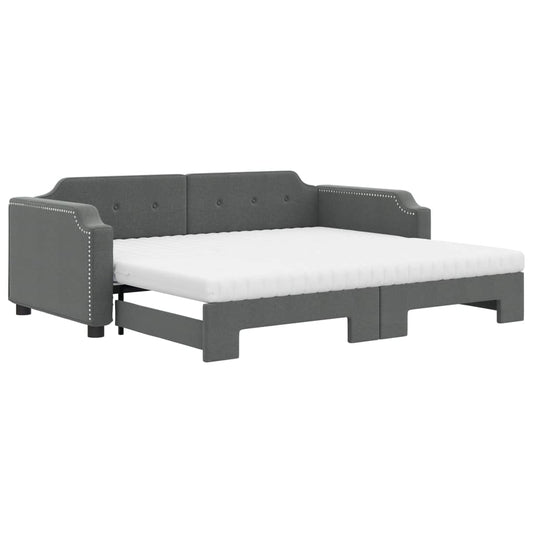 Daybed with Trundle and Mattresses Dark Grey 90x190 cm Fabric