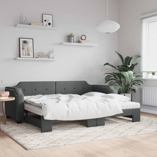 Daybed with Trundle and Mattresses Dark Grey 90x190 cm Fabric