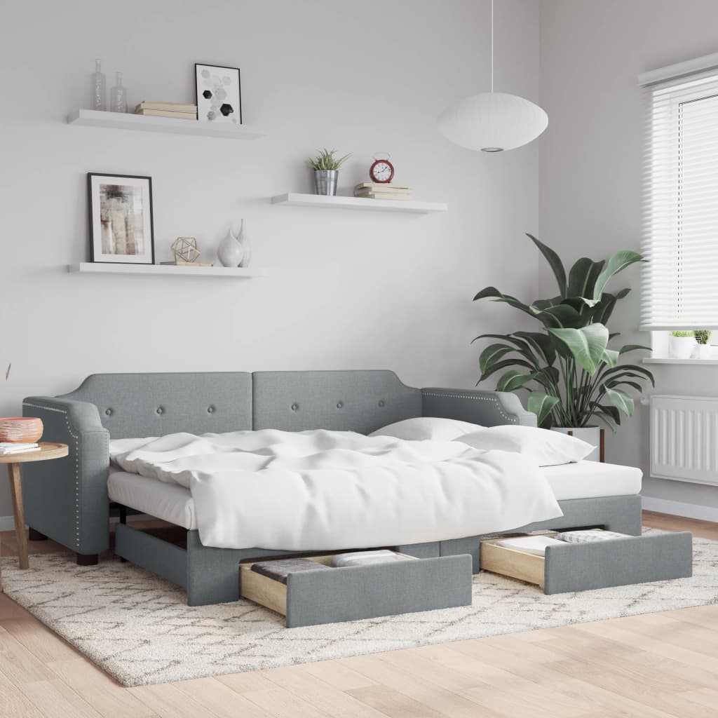 Daybed with Trundle&Drawers without Mattress Light Grey 90x190 cm Single