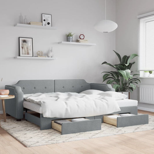 Daybed with Trundle&Drawers without Mattress Light Grey 90x190 cm Single