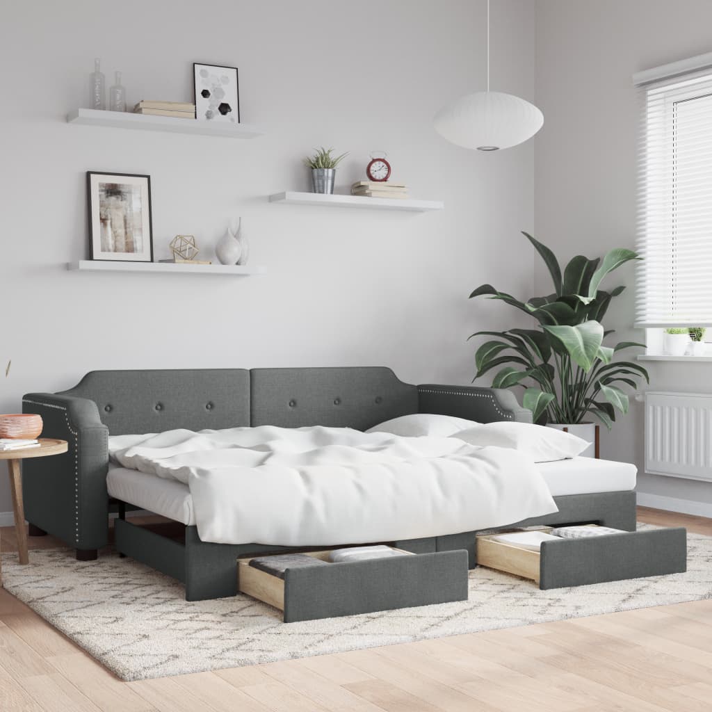 Daybed with Trundle&Drawers without Mattress Dark Grey 90x190 cm Single