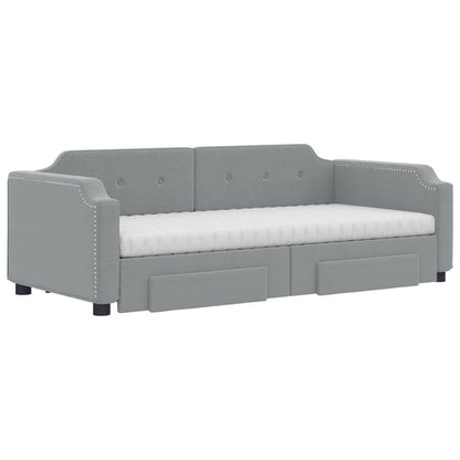 Daybed with Trundle and Drawers Light Grey 90x190 cm Fabric