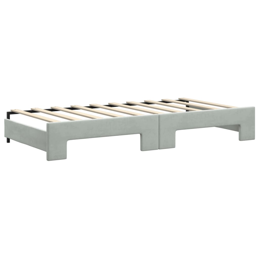 Daybed with Trundle and Mattresses Light Grey 90x190 cm Velvet
