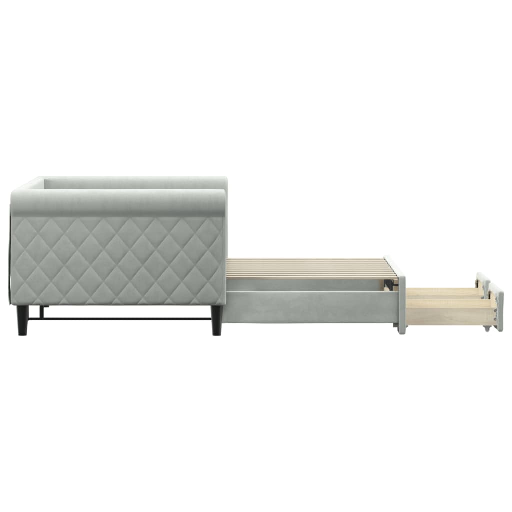 Daybed with Trundle&Drawers without Mattress Light Grey 90x190 cm Single