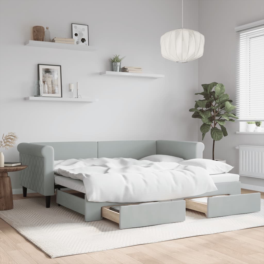 Daybed with Trundle&Drawers without Mattress Light Grey 90x190 cm Single