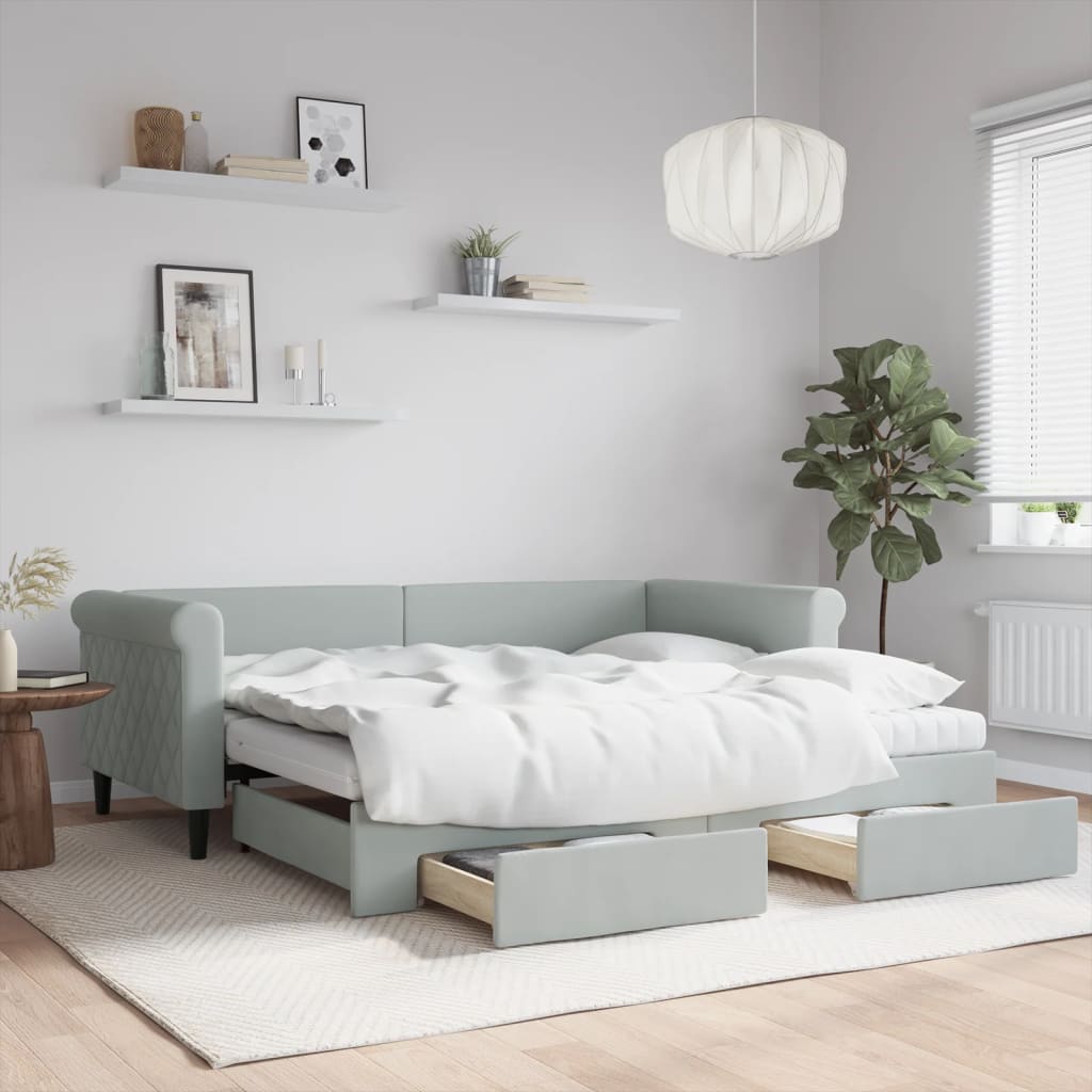 Daybed with Trundle and Drawers Light Grey 90x190 cm Velvet